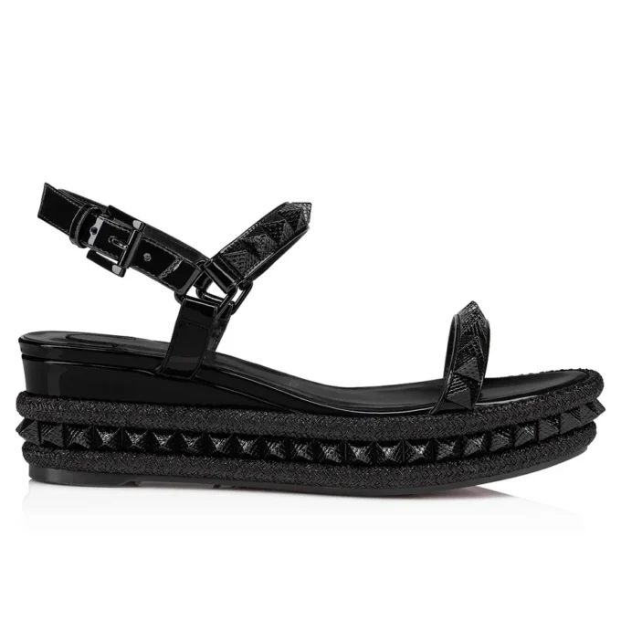 Pyraclou – espadryle na 60 mm koturnie – lakierowana skóra cielęca – czarne – damskie Pyraclou – espadryle na 60 mm koturnie – lakierowana skóra cielęca – czarne – damskie
