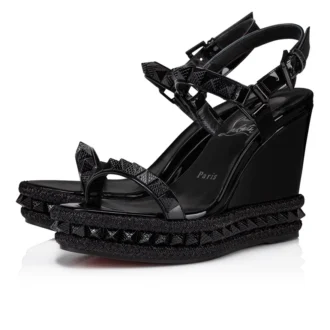 Pyraclou – espadryle na koturnie 110 mm – lakierowana skóra cielęca – czarne – damskie Pyraclou – espadryle na koturnie 110 mm – lakierowana skóra cielęca – czarne – damskie