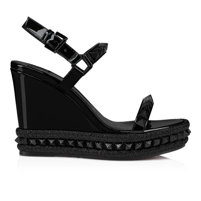 Pyraclou – espadryle na koturnie 110 mm – lakierowana skóra cielęca – czarne – damskie Pyraclou – espadryle na koturnie 110 mm – lakierowana skóra cielęca – czarne – damskie