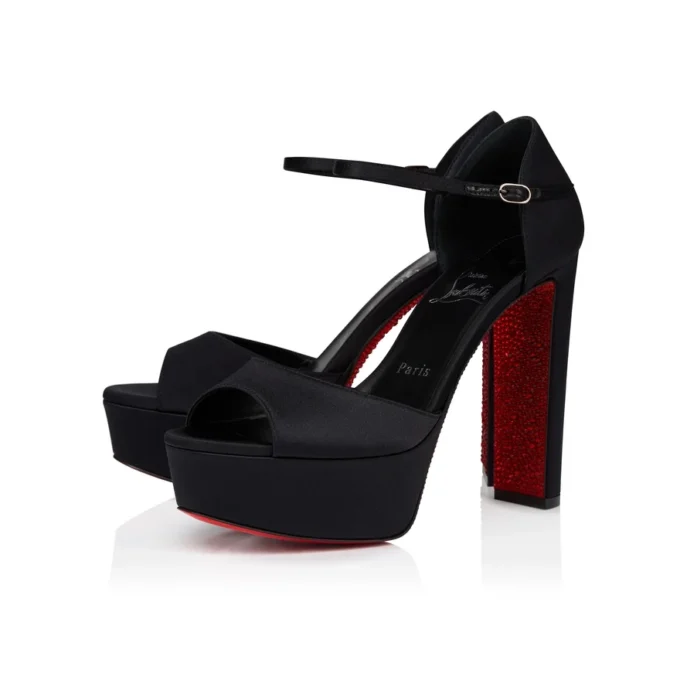 Sandaloo Red Carpet – czółenka na paskach o wysokości 130 mm – satyna krepowa – czarne – damskie