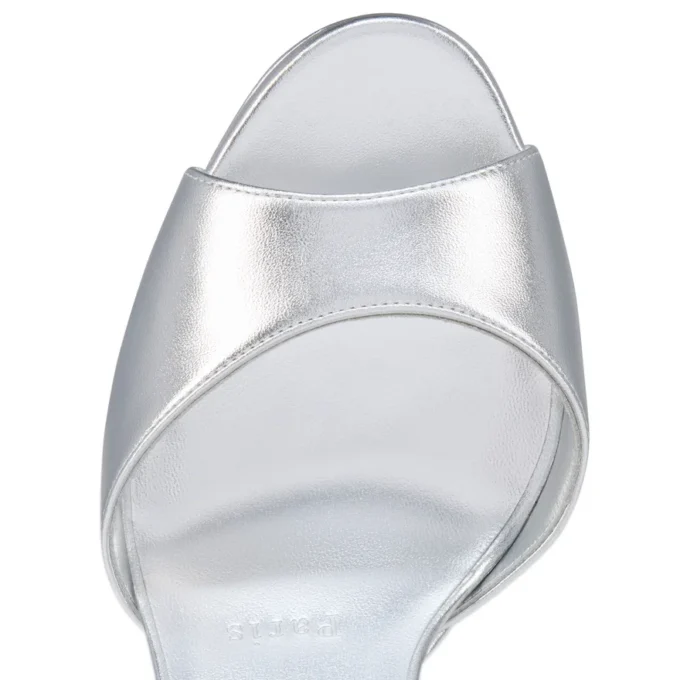 Sandaloo – sandały na rzemykach o wysokości 130 mm – laminowana skóra nappa – srebrne – damskie