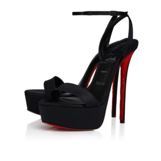 Sandały Miss Z Alta Suola Strass – 160 mm – satyna krepowa – czarne – damskie