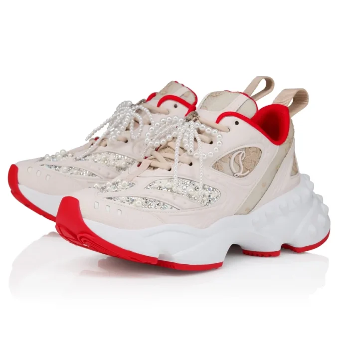 So Flo Perla – Sneakersy do biegania – laminowana skóra cielęca, cyrkonie i perły – kolor perłowy – damskie So Flo Perla – Sneakersy do biegania – laminowana skóra cielęca, cyrkonie i perły – kolor perłowy – damskie