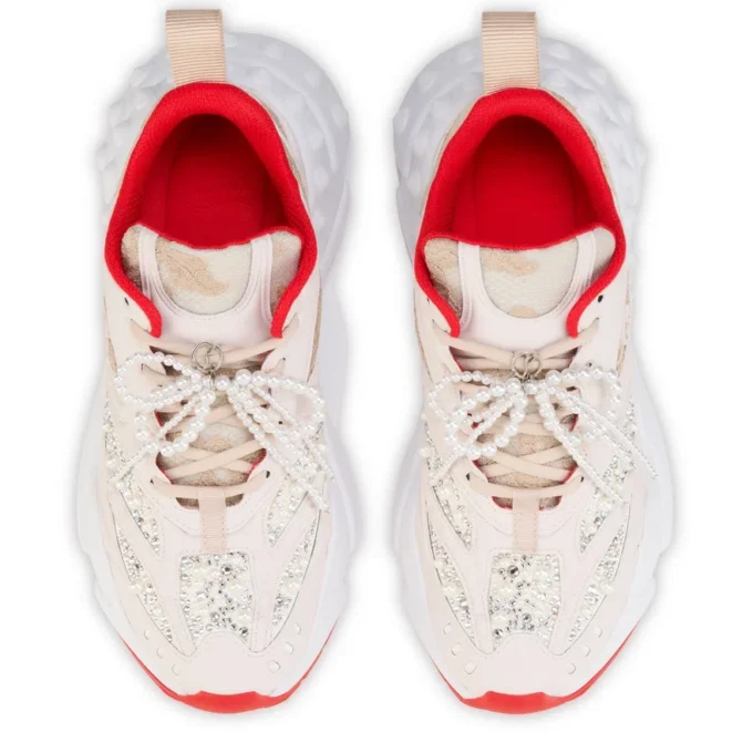 So Flo Perla – Sneakersy do biegania – laminowana skóra cielęca, cyrkonie i perły – kolor perłowy – damskie So Flo Perla – Sneakersy do biegania – laminowana skóra cielęca, cyrkonie i perły – kolor perłowy – damskie